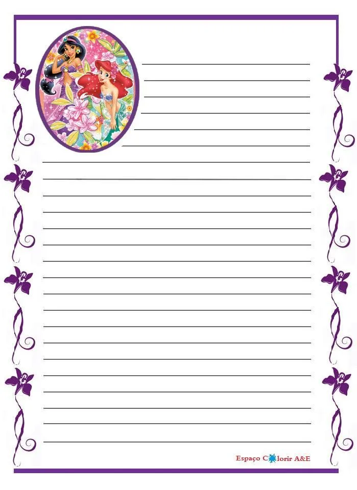 Planeta Atividades: Papel de carta das princesas Disney para imprimir!