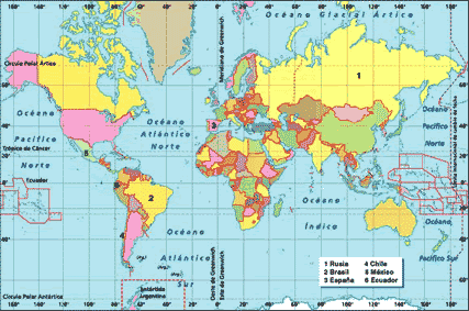 Planisferio con división politica sin nombres - Imagui