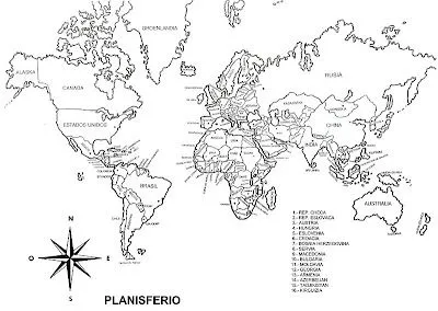 Planisferio con nombres para colorear ~ 4 Dibujo