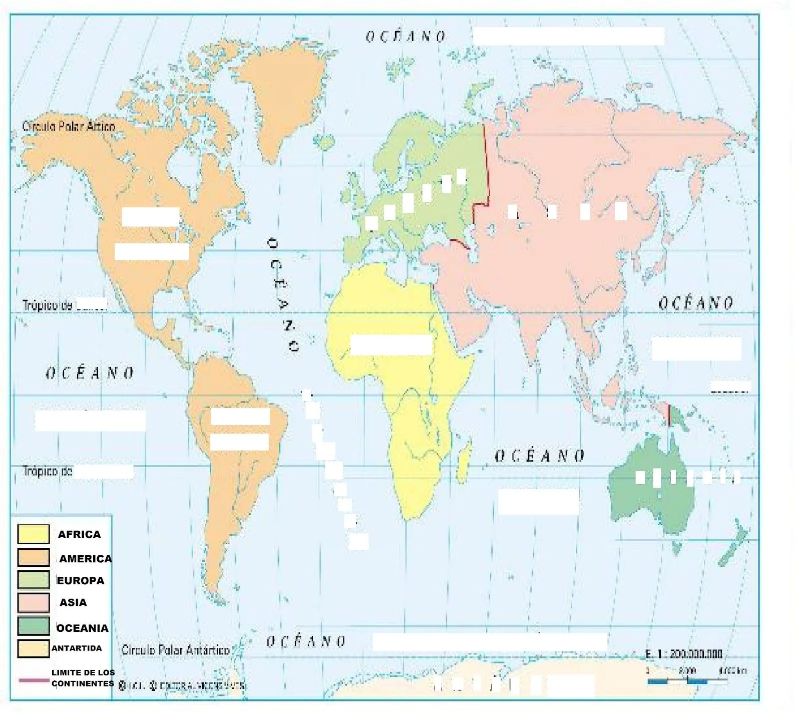 Planisferio con nombres de los continentes - Imagui