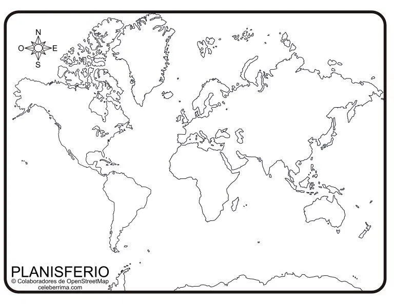 Planisferio sin nombres y sin división política para colorear e imprimir -  Celebérrima.com | Planisferios, Planisferio con nombres, Mapamundi para  imprimir