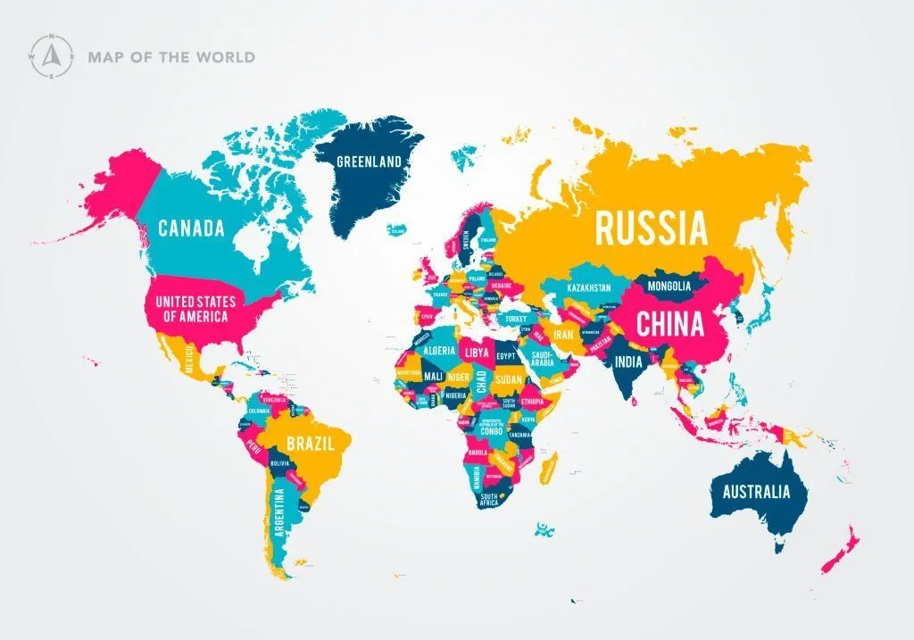 Planisferio Con Nombres : Países Y Límites Políticos