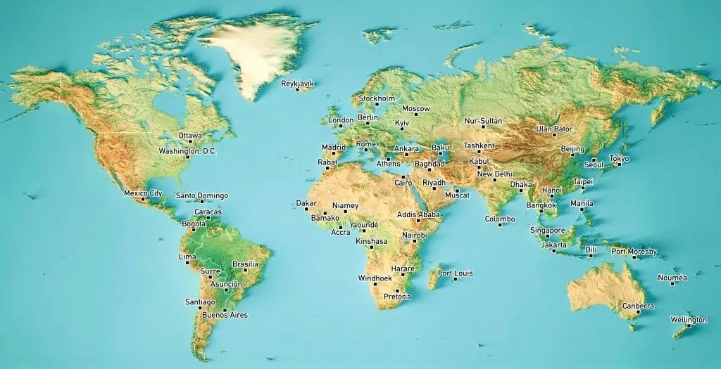 Planisferio Con Nombres : Países Y Límites Políticos