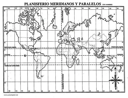 Planisferio con paralelos, meridianos - Imagui