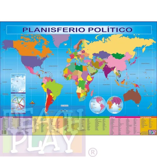 Planisferio Político - Material Didáctico en Inglés