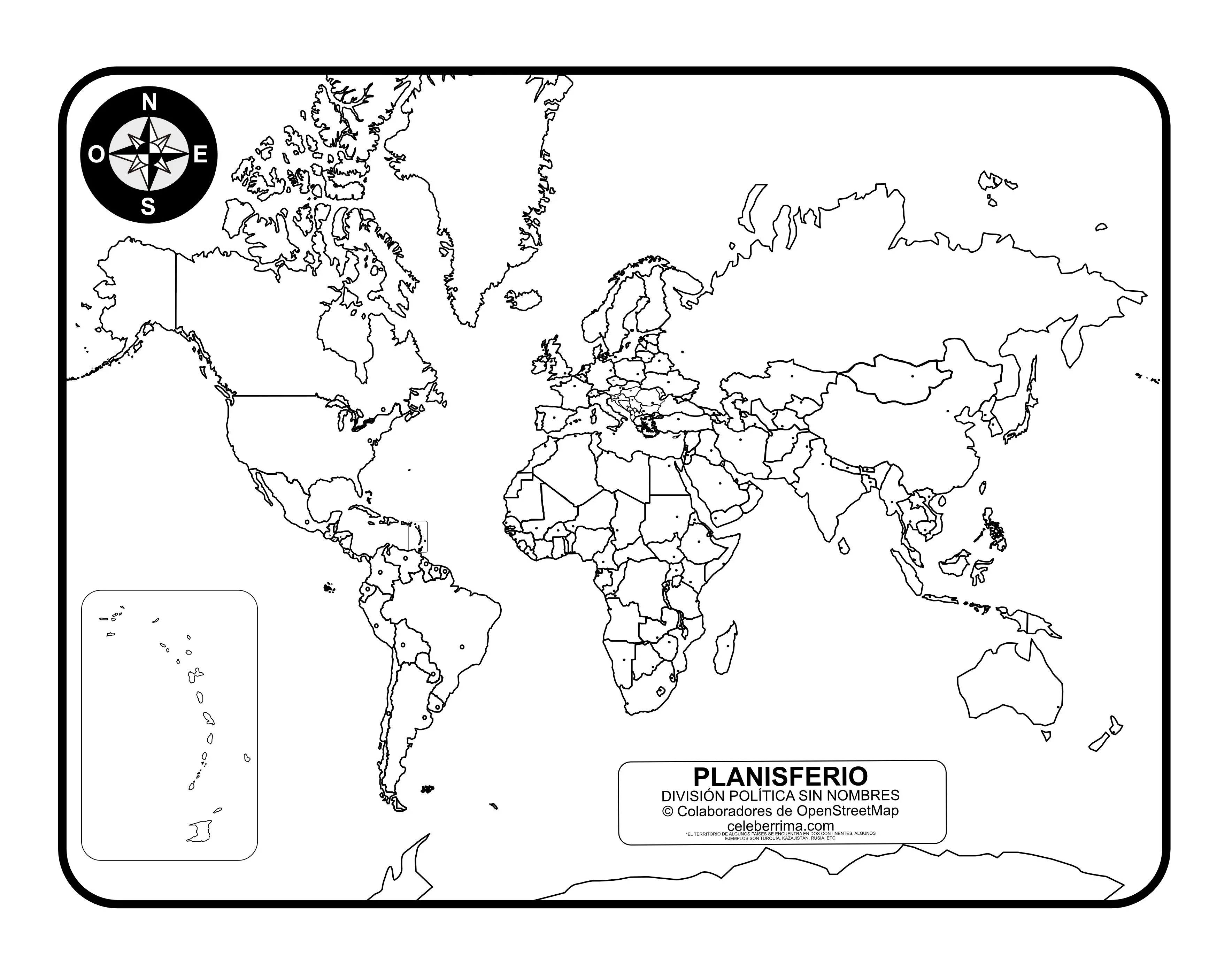 Planisferios con división política con y sin nombres - Celebérrima.com