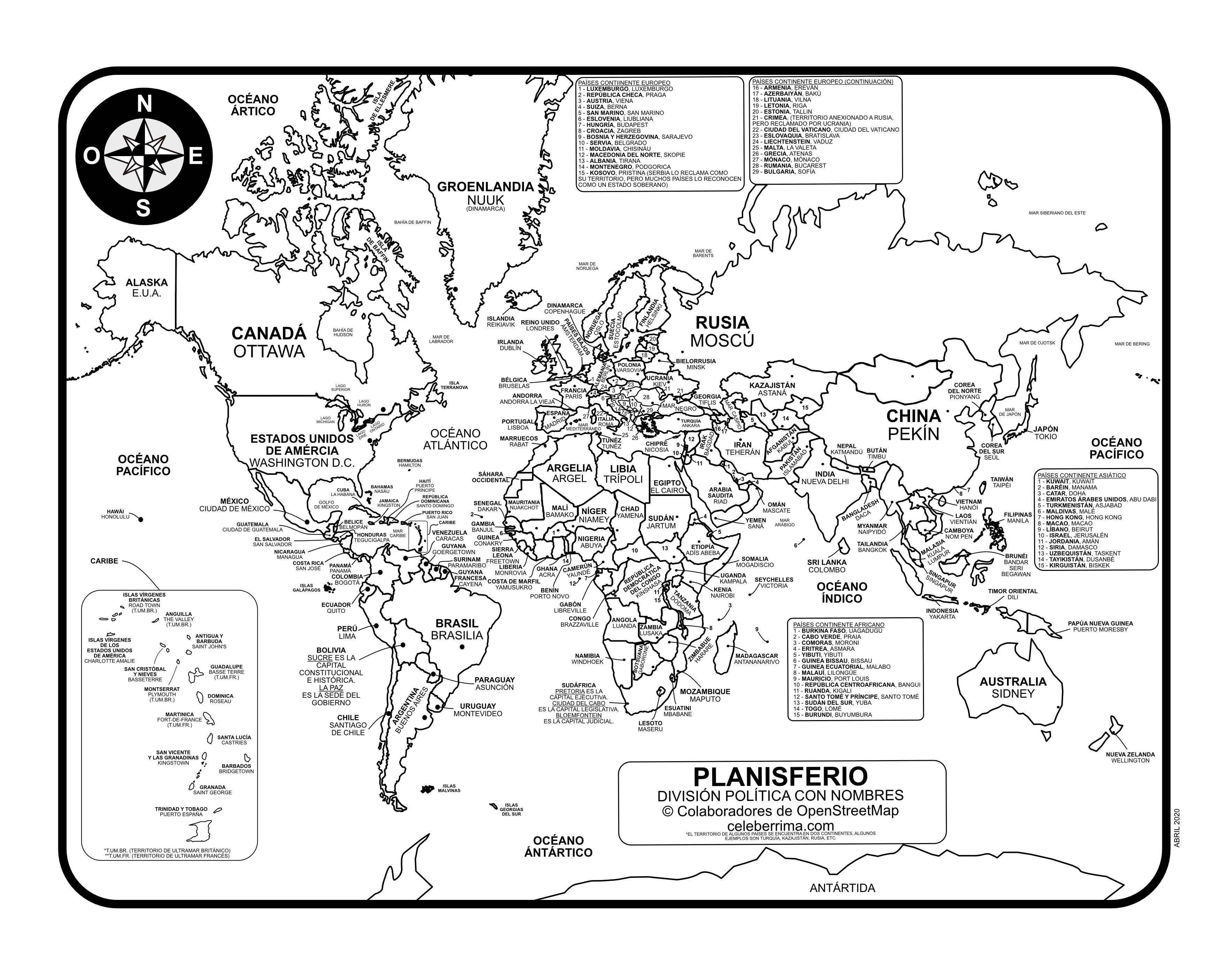 Planisferios con división política con y sin nombres - Celebérrima.com |  Planisferio con nombres, Mapamundi con nombres, Planisferios