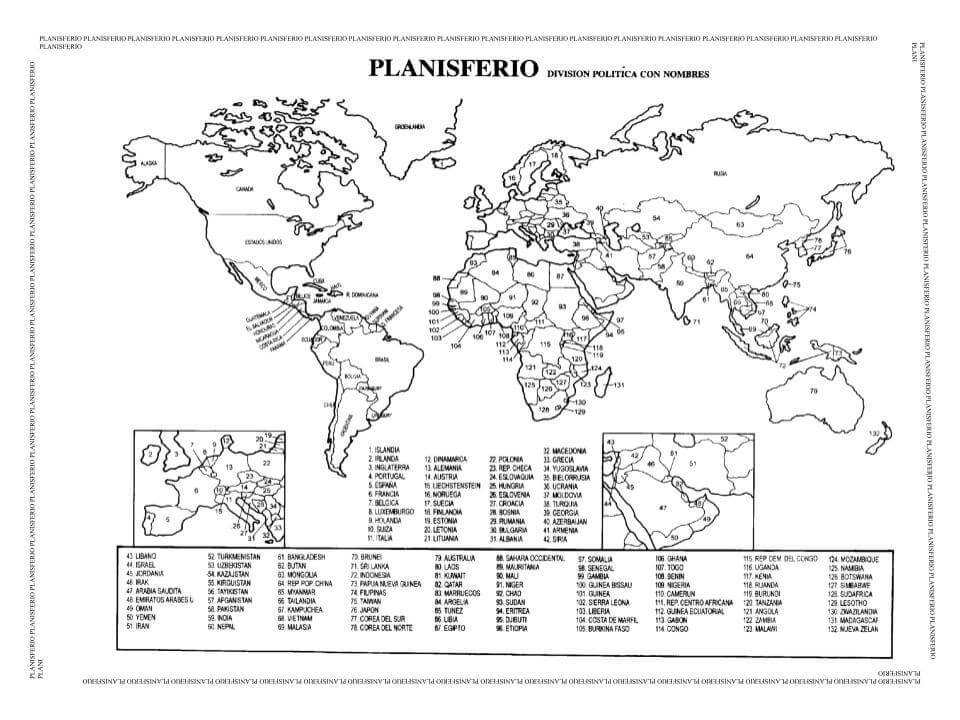 Planisferios con nombres, sin nombres y contorno - Descarga e imprime