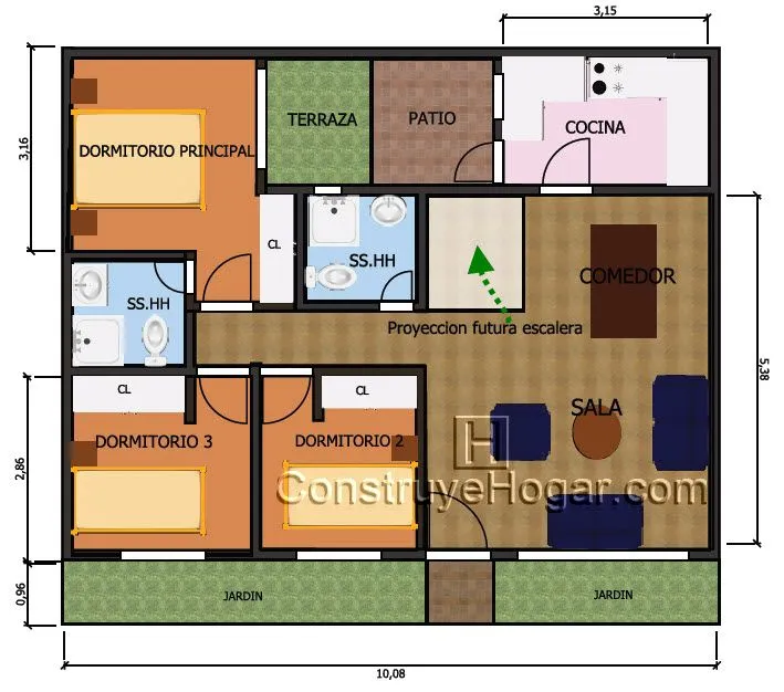 Plano de casa de 10m x 10m con proyección a segundo nivel ...