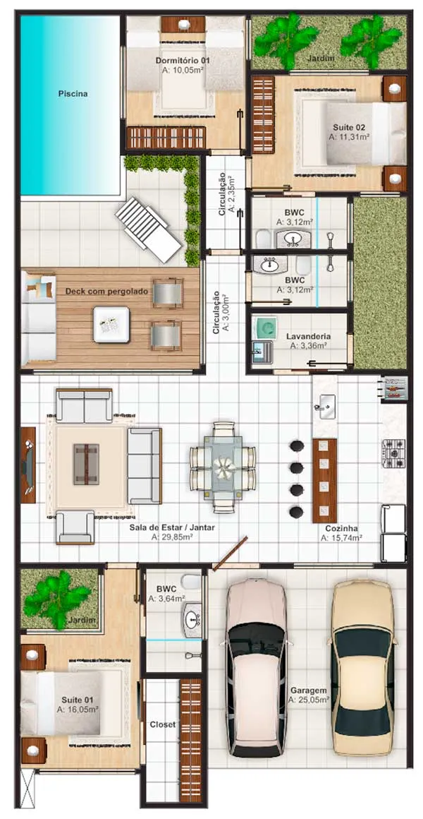 Plano de casa grande con piscina de estilo mediterráneo