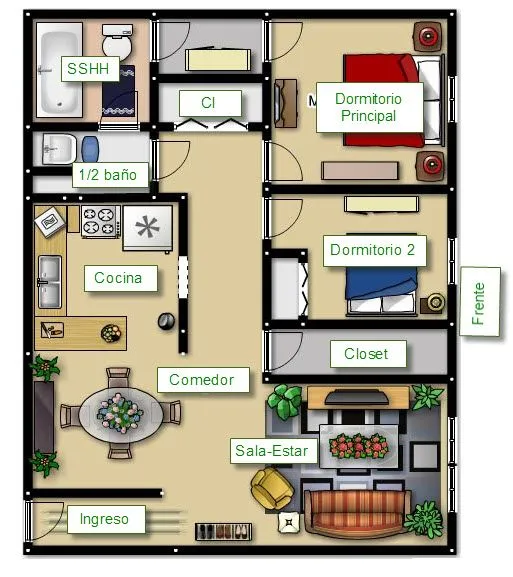 Plano de casa pequeña con amplio frente | Construye Hogar