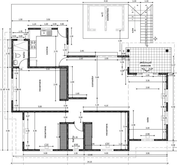 Plano de casa de un piso en Autocad