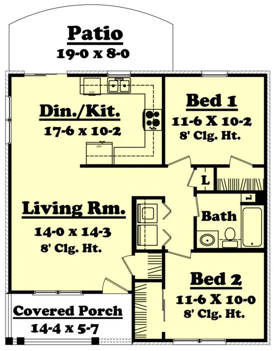 Plano gratis casa 78 metros cuadrados, 1 piso, 2 dormitorios y 1 baño