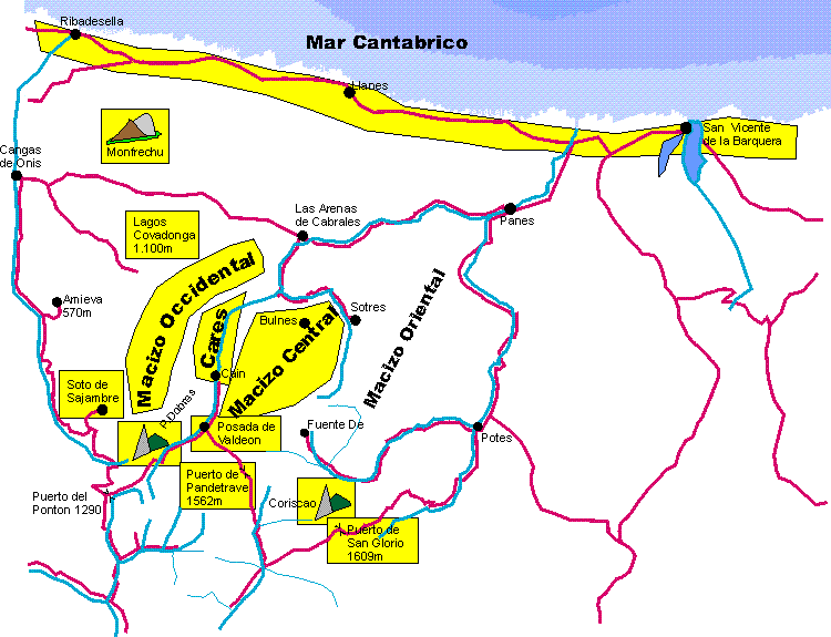 Plano de Picos de Europa, Asturias, Cantabria, Leon