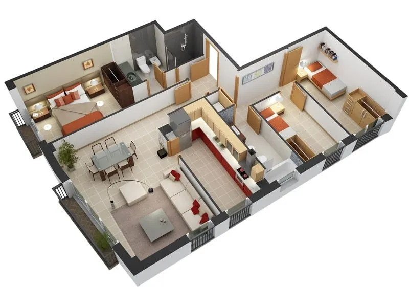 Planos de departamentos de 3 habitaciones | Construye Hogar