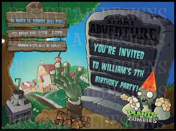 Plantas vs Zombies cumpleaños invitaciones por BushyTailDesigns