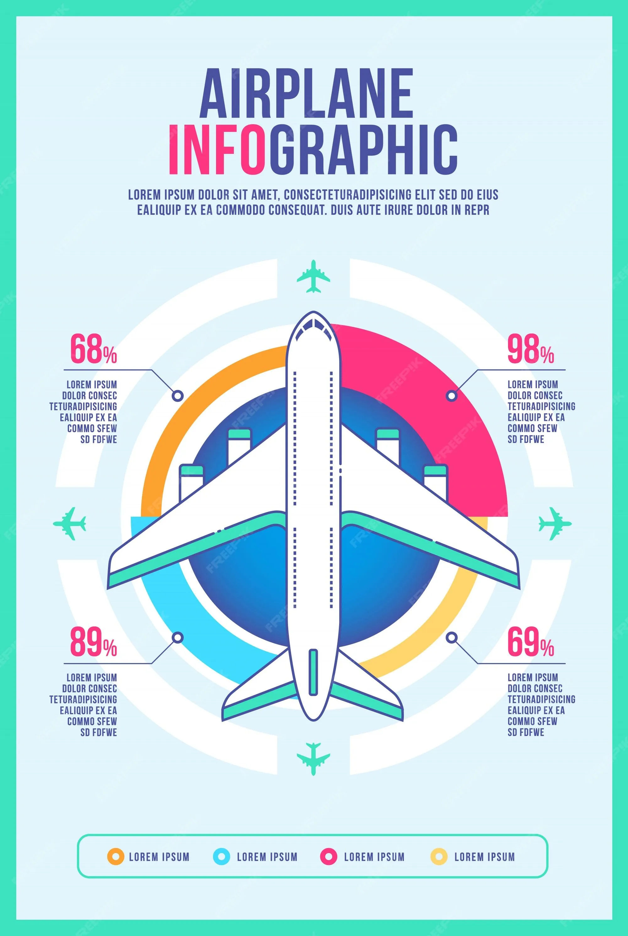 Plantilla de diseño de folleto de infografía de avión, ilustración de  información de folleto de negocios. | Vector Premium