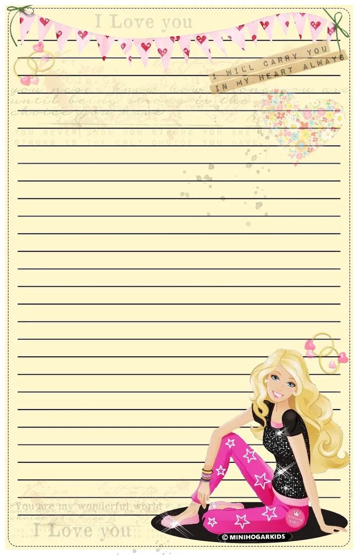 PLANTILLA PARA ESCRIBIR CARTAS DE AMOR DE BARBIE (COLOR BEIGE) | Papelería  para imprimir gratis, Hojas decoradas para imprimir, Escribir cartas de amor