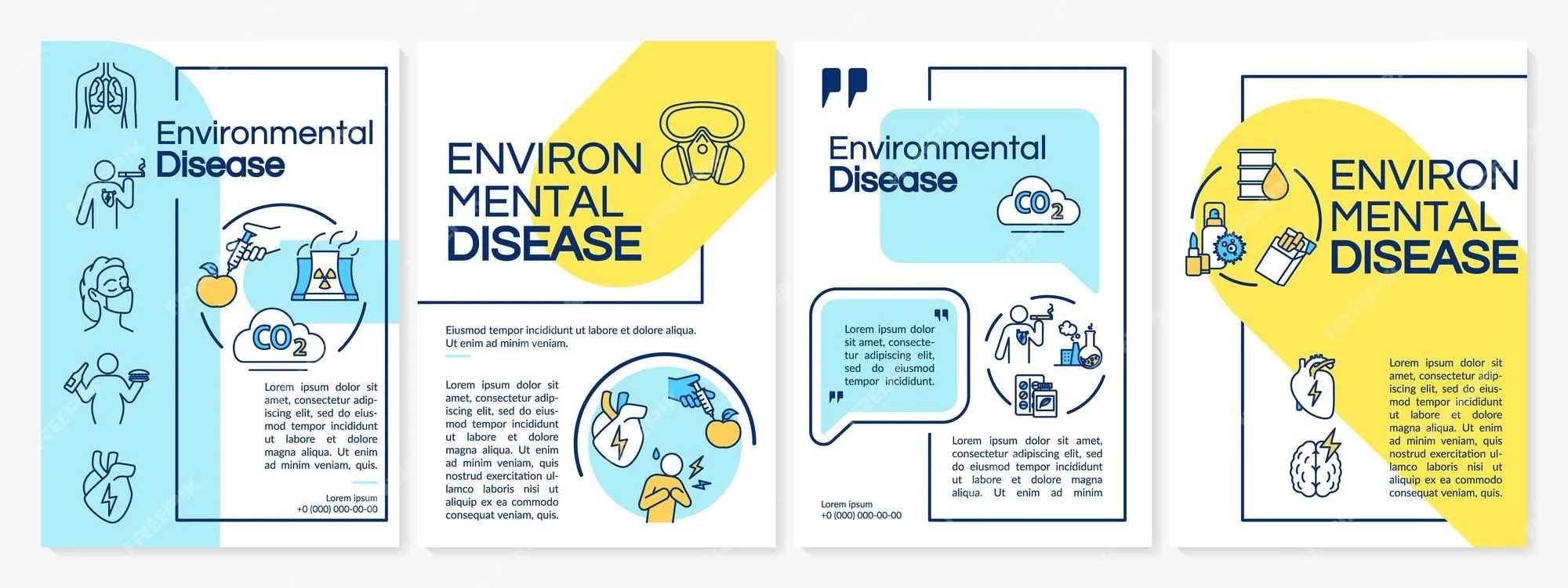 Plantilla de folleto de enfermedades ambientales. causas de enfermedades  cardiovasculares, volante de contaminación del aire, folleto, impresión de  folletos, diseño de portada con iconos lineales. diseños vectoriales para  revistas, informes anuales ...