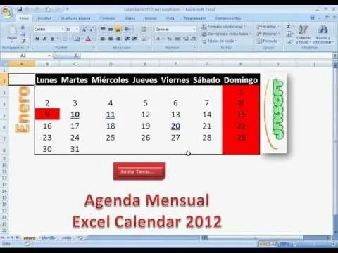 plantilla gratis de Calendario Excel 2012 descarga en www.jfksoft ...