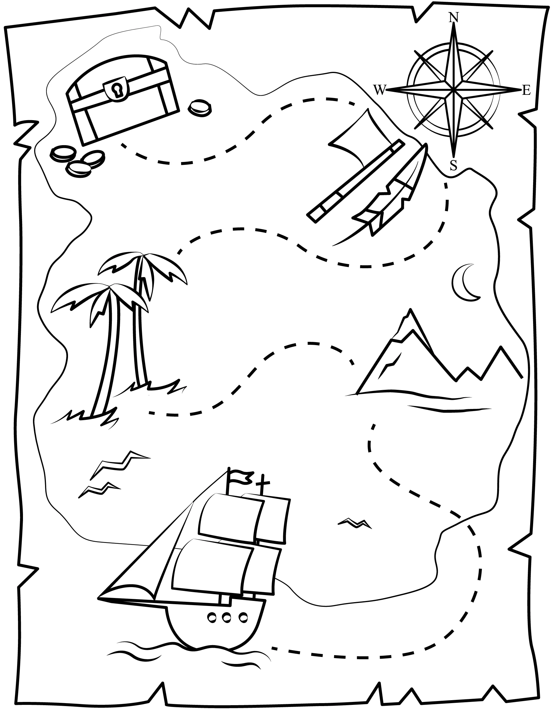 Plantilla imprimible del mapa del cofre del tesoro | Manualidades de papel  para niños