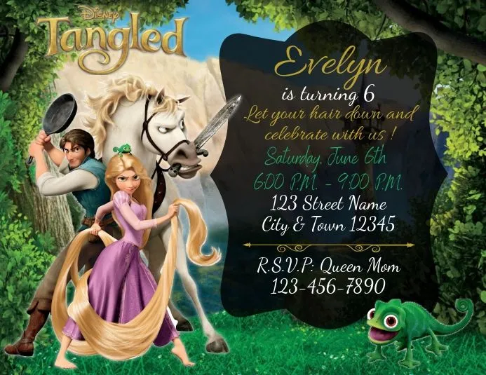 Plantilla de Invitación de Cumpleaños Enredado de Rapunzel | PosterMyWall