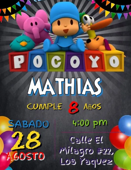 Plantilla de invitacion cumpleaños POCOYO PARTY BIRTHDAY | PosterMyWall