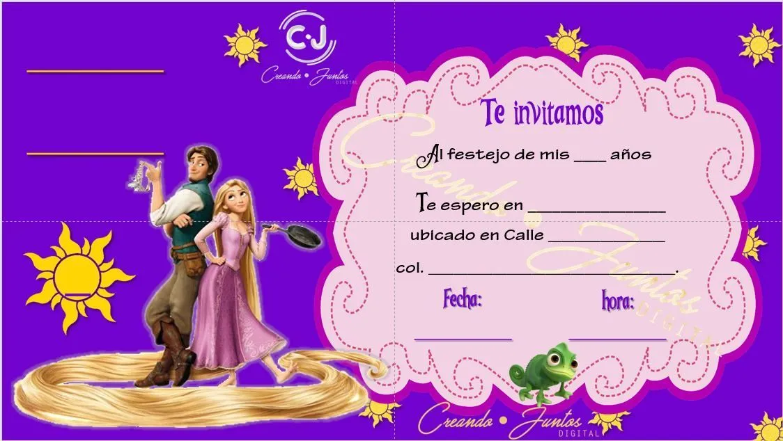 Plantilla invitación rapunzel | Invitaciones de rapunzel, Invitaciones  digitales, Invitaciones