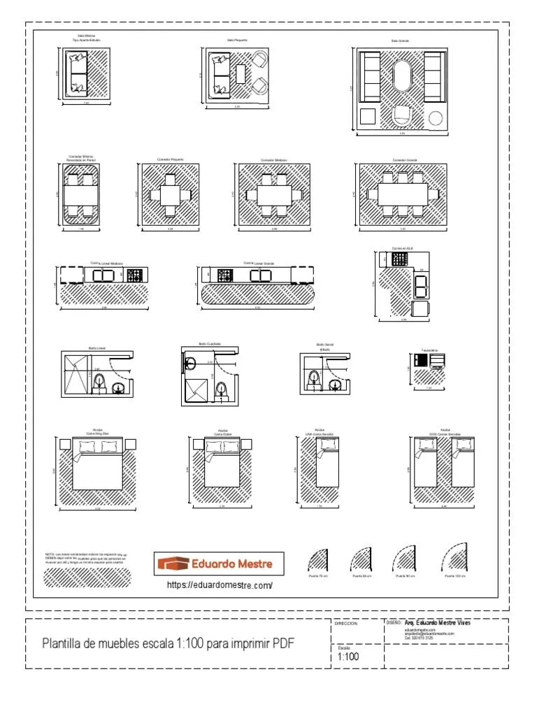 Plantilla de Muebles Escala 1 100 para Imprimir PDF | PDF | Gastronomía |  Habitación