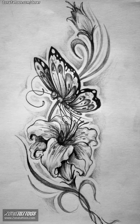 Plantilla/Diseño Tatuaje de doser - Insectos Flores Mariposas