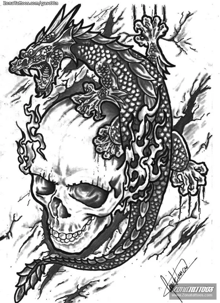 Plantilla/Diseño Tatuaje de Gasc00n - Orientales Dragones Calaveras