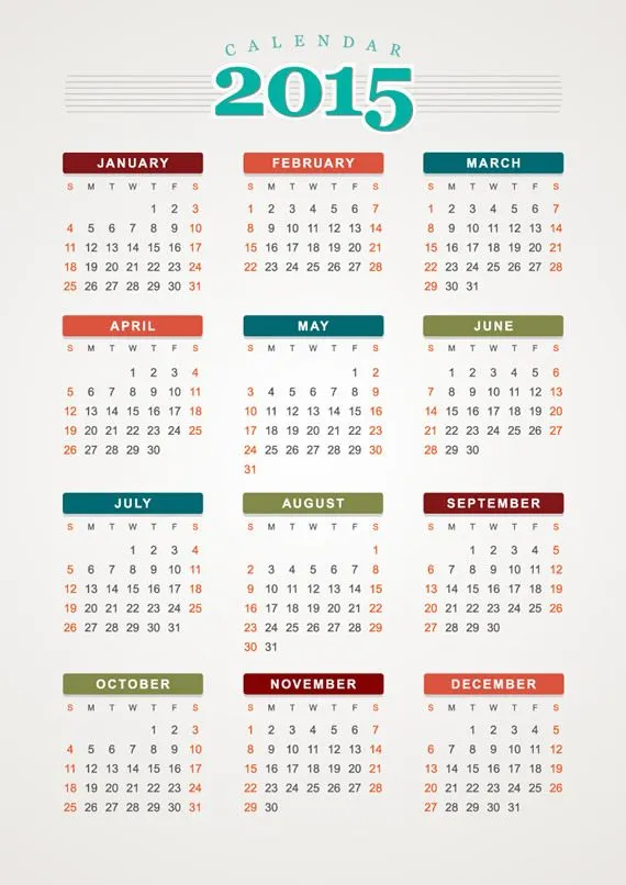 Plantillas para calendarios 2015 vectorizados | Kabytes
