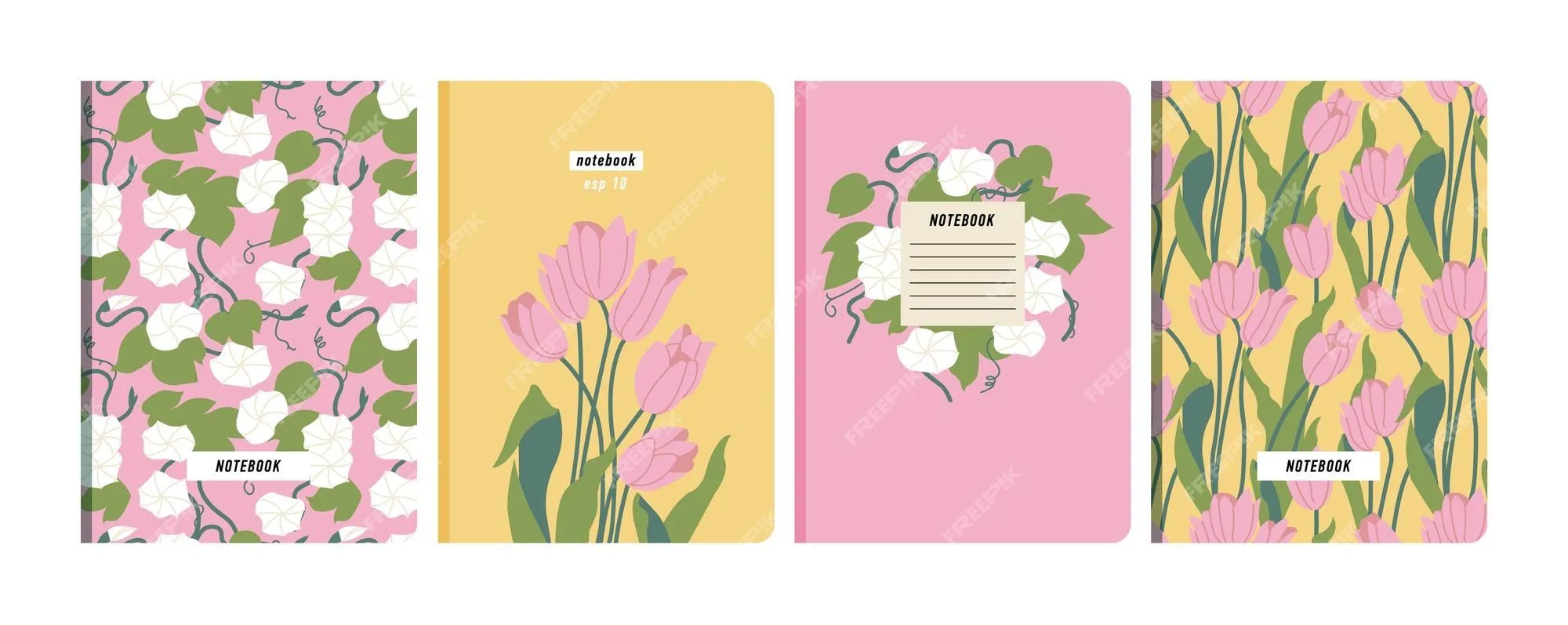 Plantillas de ilustraciones vectoriales portadas para cuadernos  planificadores folletos libros catálogos papeles pintados de flores con  tulipanes y enredaderas | Vector Premium