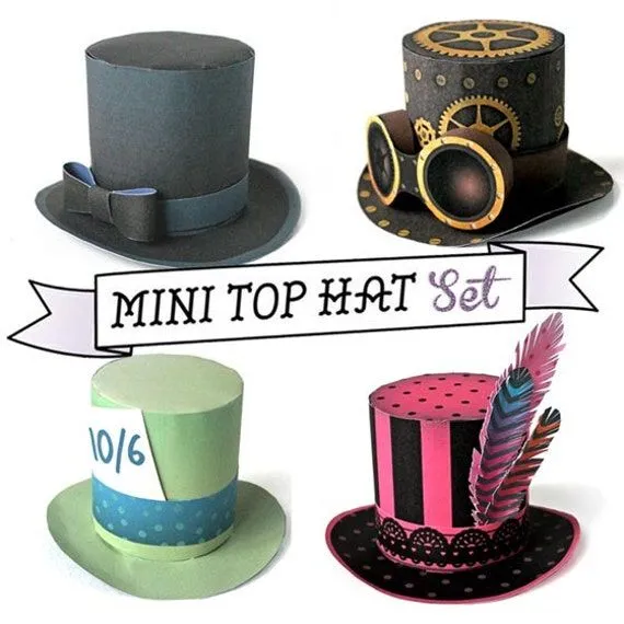 Plantillas y patrones de mini sombrero de copa de bricolaje. Se incluyen  instrucciones paso a paso fáciles de coser. 8 fabulosos diseños de mini  sombreros de copa de Happythink. - Etsy México