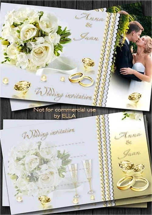 Plata y oro, invitaciones de boda, psd Plantilla PSD para Photoshop.