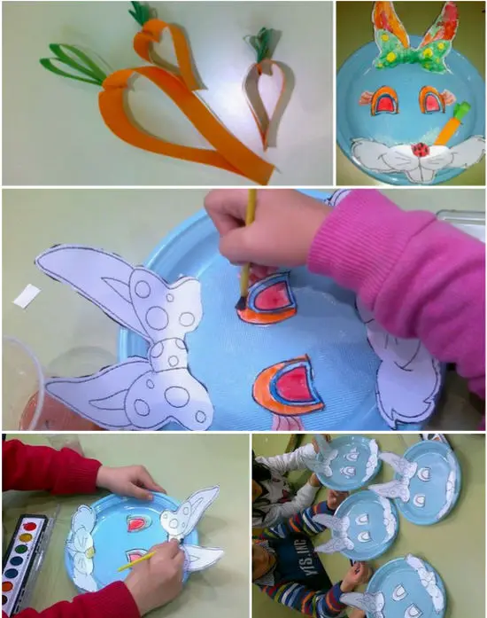 Platos decorados con una mascara de conejo -Manualidades Infantiles