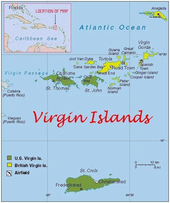 playas del caribe: Mapa de las Islas Vírgenes (Americanas y ...
