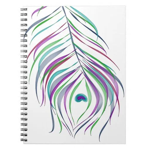 Pluma del pavo real del dibujo original cuadernos de Zazzle.