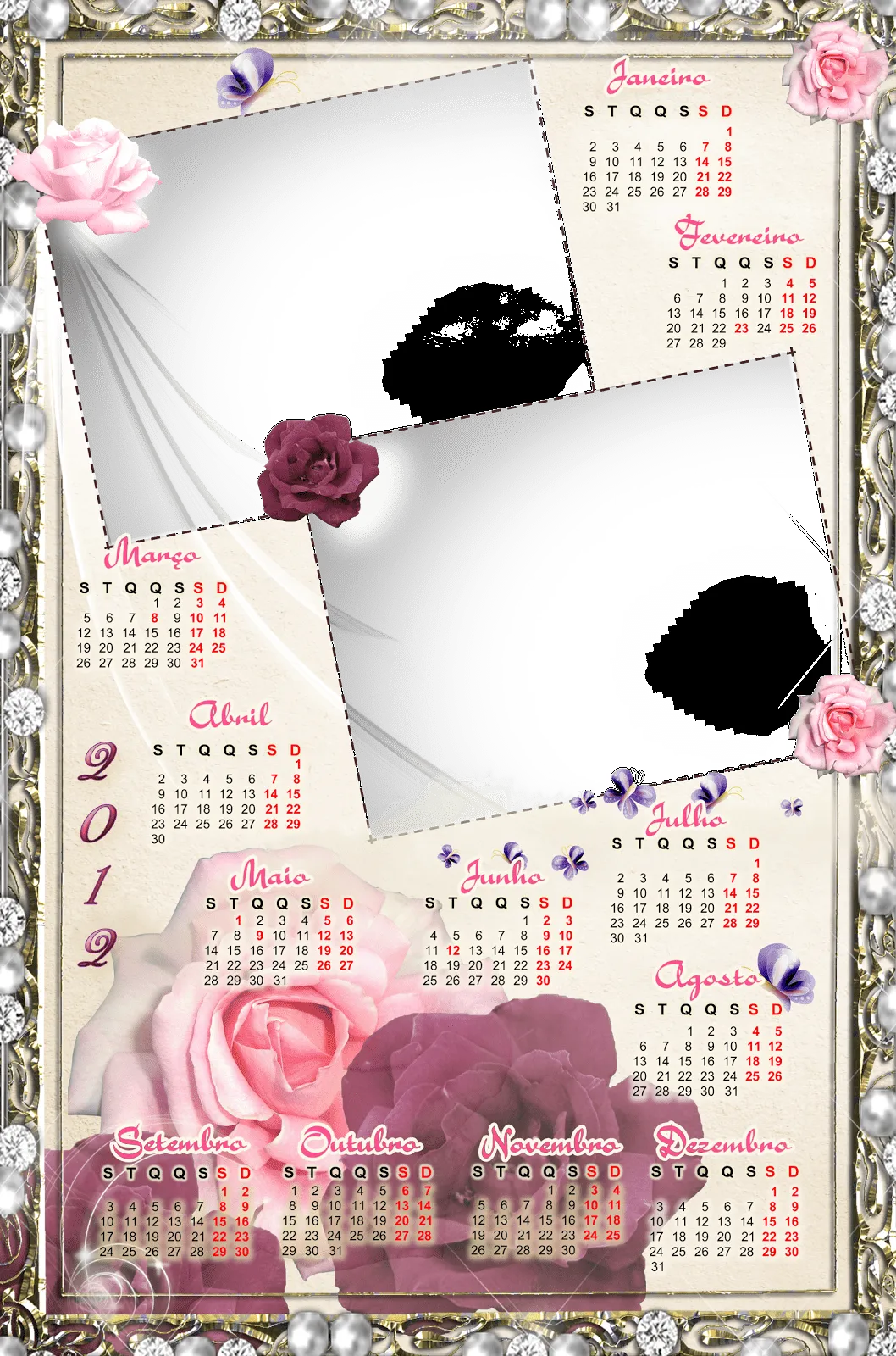 Png calendario 2012 para duas fotos - Frames PNG