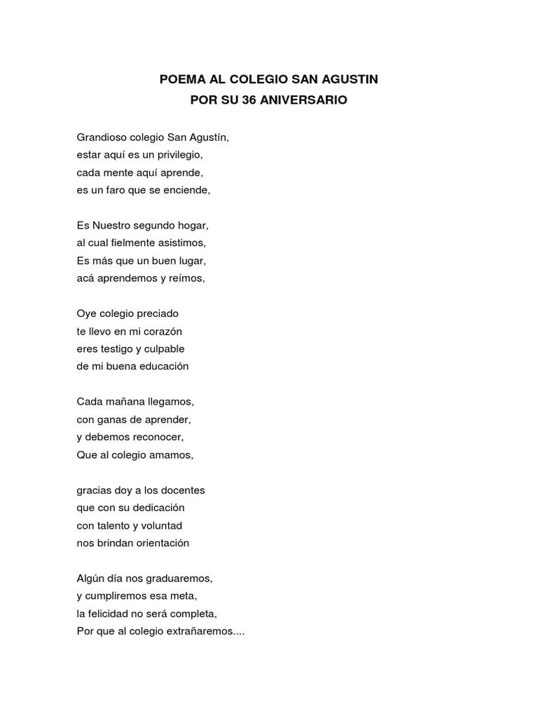 Poema Al Colegio San Agustin | PDF | Agustín De Hipopótamo | Amor