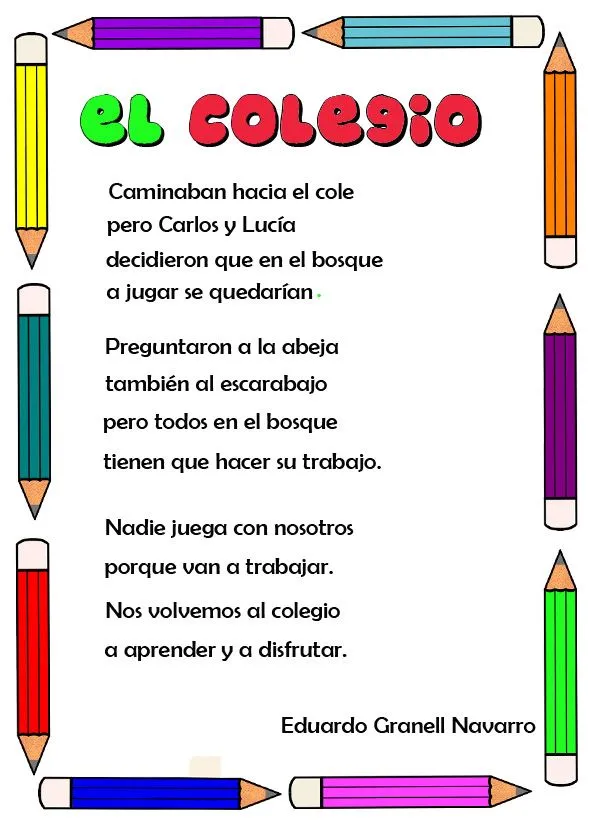 Poemas de la escuela para niños - Imagui