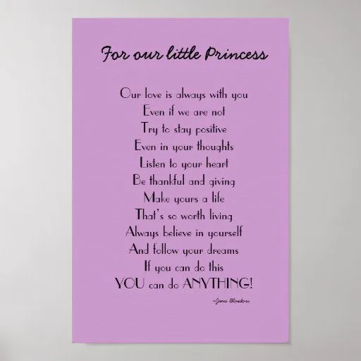 Poema inspirado de la hija de padres poster de Zazzle.