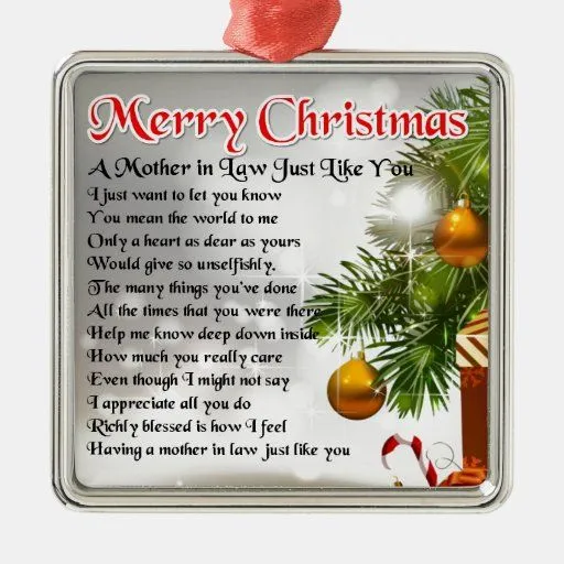Poema da sogra - design do Natal Ornamento Quadrado Cor Prata | Zazzle