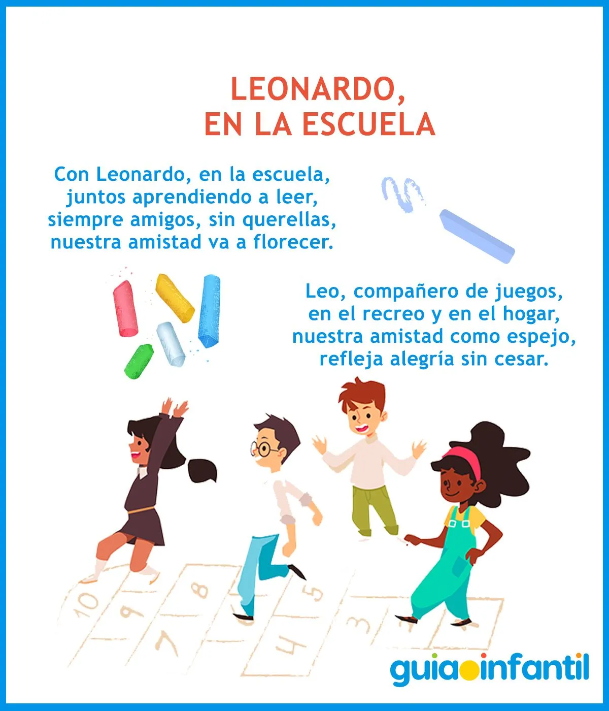 6 poemas cortos para niños con nombre Leonardo o Leo sobre la amistad