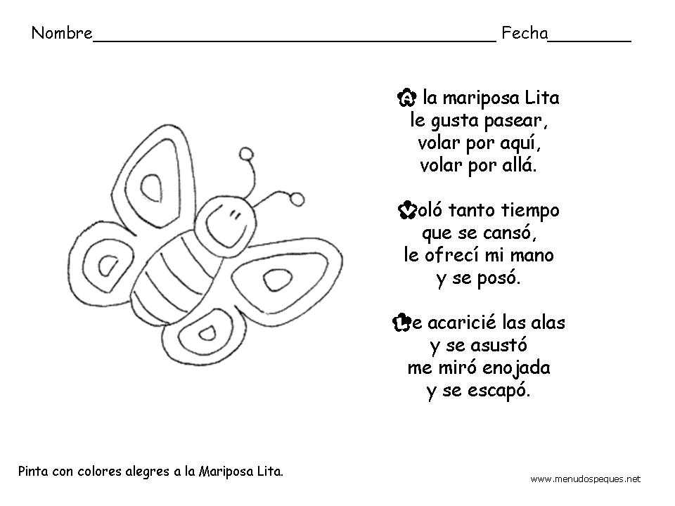 Ficha con poesía de la Mariposa Lita