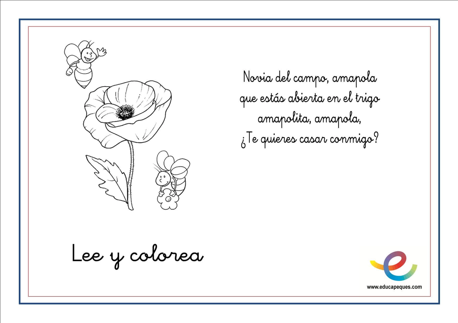 Poemas de primavera para niños y niñas. Lee y colorea