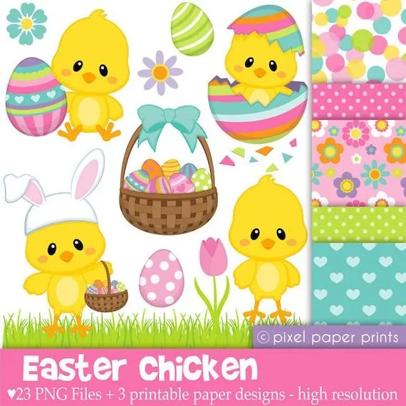 Pollito de Pascua Set de Clip Art y Papeles por pixelpaperprints