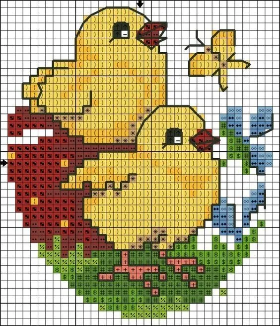 Pollitos para decorar en punto de cruz | Punto de cruz – Colección de patrones punto de cruz gratis.