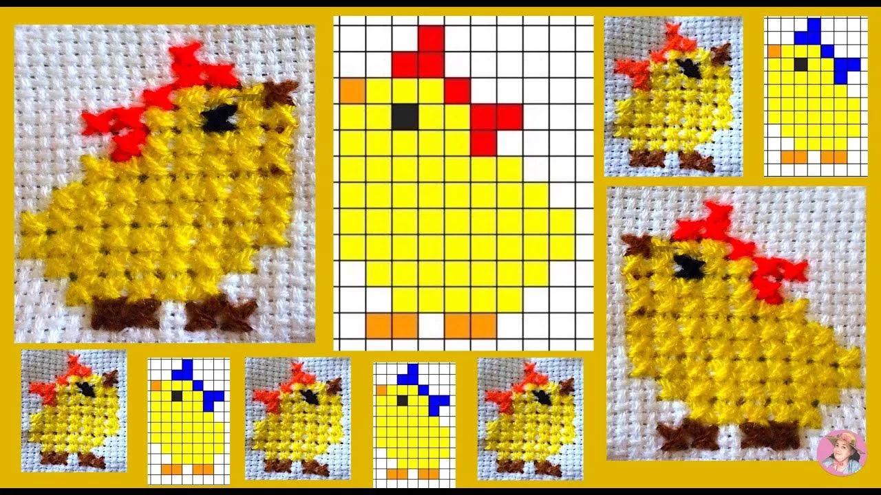 Pollitos en punto de cruz chicos paso a paso #378 - YouTube