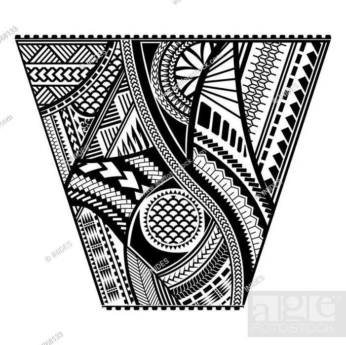 Polynesian tattoo style sleeve vector design. Trapeze shape mayan body art  black stencil template, Foto de Stock, Vector Low Budget Royalty Free. Pic.  ESY-042768133 | agefotostock